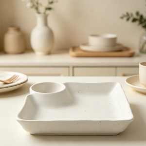 ESTICK <span class=keywords><strong>Assiette</strong></span> <span class=keywords><strong>carrée</strong></span> profonde à compartiments, style japonais minimaliste, en <span class=keywords><strong>porcelaine</strong></span> émaillée au four, compatible micro-ondes, 16-16,9 cm - Product Image 2