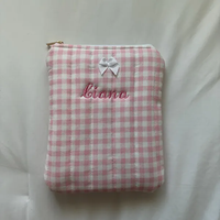 Casing pelindung pembaca E bordir lengan Kindle Tablet pita berlapis cetak kustom kantung Gingham merah muda bayi