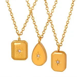 Conjunto de collar de cristal Sol Geometría Colgante Collar de cadena de oro Hermosa moda elegante Proveedores al por mayor