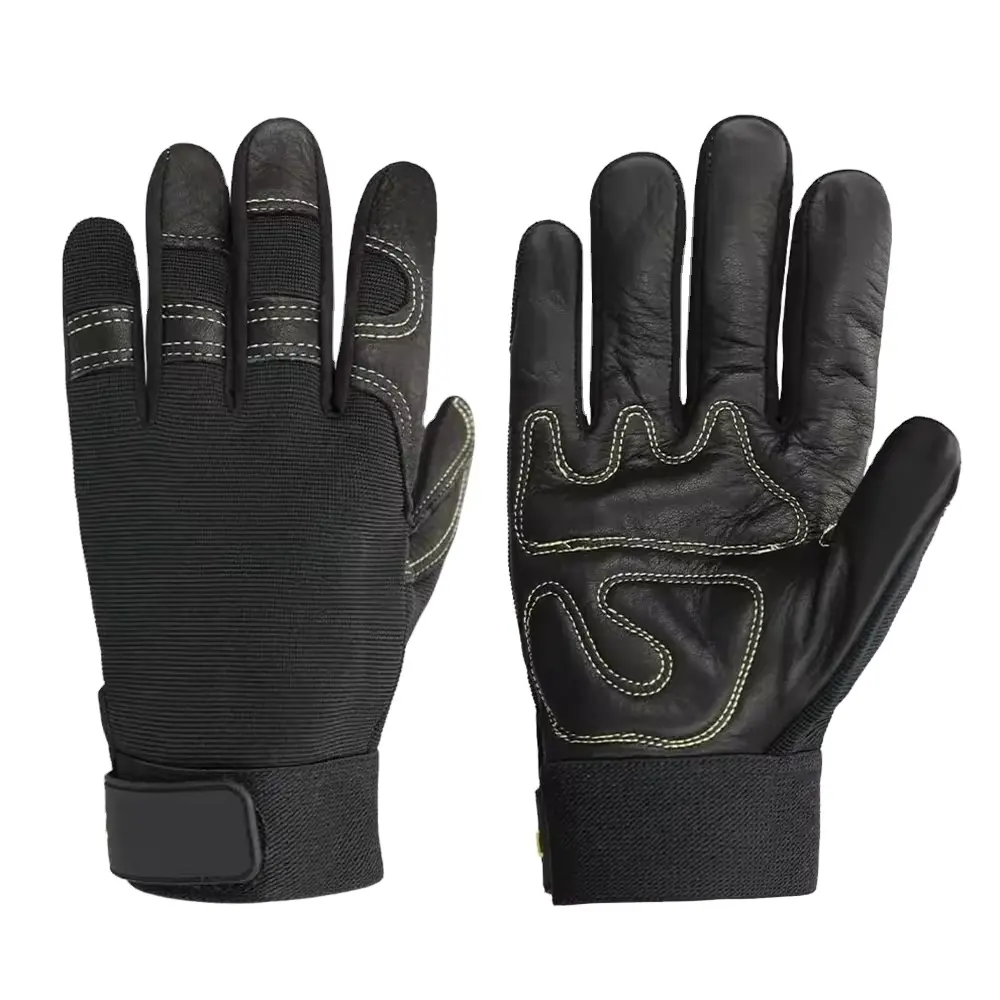 Work Safety Mechanic Gloves Hand Protection Automotive Mechanical Gloves Black Color Leather Mechanics Gloves