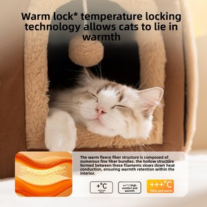 Automne hiver chaud sécurisé adulte chat nid transfrontalier Pet Villa avec niche fermée motif solide chat maison pour chats à dormir - Product Image 4