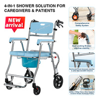 Chaise de douche exclusive avec aide à l'alignement de la toilette, commode pliable 4-en-1 en aluminium avec ajustement précis à la toilette