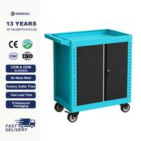 Chariot d'atelier turquoise en acier, chariot de service verrouillable à double porte, organisateur de garage mobile pour mécaniciens