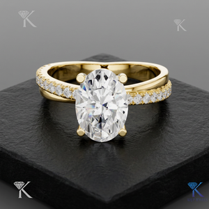 1.00-5.00 Ct Oval Cut Lab Grown Diamond Ring Solid Gold Vintage Crossover Pave Band Fine Jewelry Custom Made for Women Party - Product Image 1