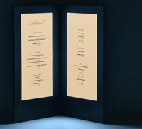 Logo Emboss Personnalisé Rechargeable 5.5*11 "Double Panneau Rétro-Éclairé Couverture En Cuir LED Menu Livre Avec Chargeur