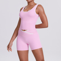 Setelan Olahraga 2 Potong Celana Pendek High Waist Fashion Hip Lift, Menyerap Keringat, Solid, dan Bernapas untuk Latihan di Gym