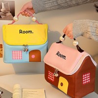 Petite trousse de maquillage en forme de maison pour femmes, trousse de toilette portable, trousse de toilette étanche de grande capacité, organiseur de cosmétiques