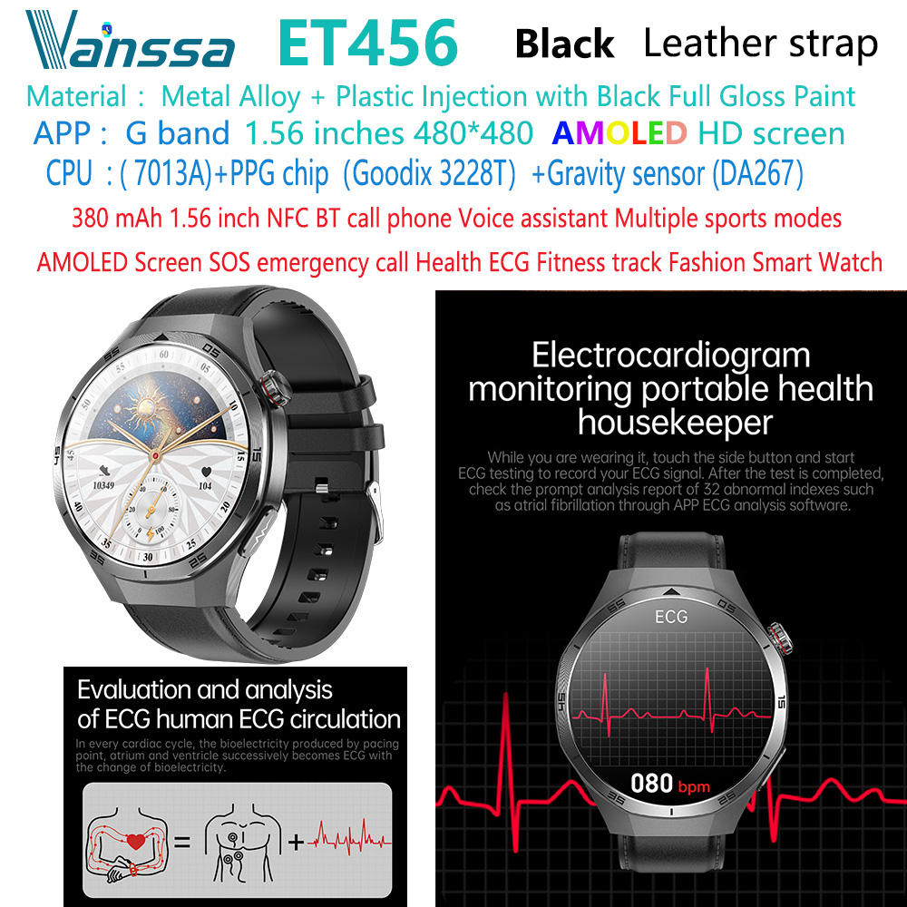 ET456-ECG-health-smart-watch หนังสีดำ