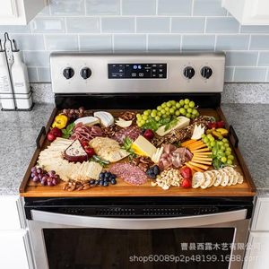 Wooden Patina <b>Stove</b> Lid Cutting Board Tray Rectangle With Handle For Kitchen Electric <b>Stoves</b> - Product Image 1