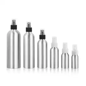 Tersedia 50Ml Botol Aluminium Campuran Perak Logam Kabut Halus 100Ml Botol Aluminium Hitam Buram dengan Atas Semprot Emas