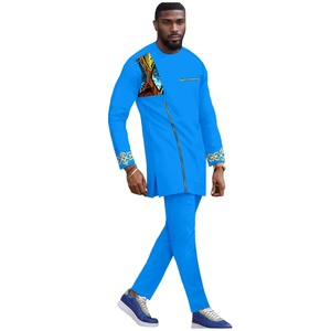 Costumes africains pour hommes, col rond, manches longues, chemises brodées à fermeture éclair, pantalons, ensemble 2 pièces, tenues imprimées Dashiki, grande taille, <span class=keywords><strong>mariage</strong></span> 2516036 - Product Image 3