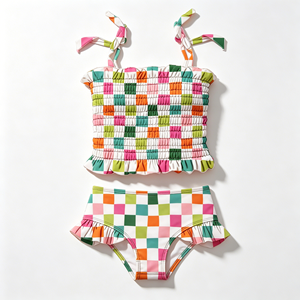 2026 Hot New Girls Boutique Swimsuit <strong>Toddler</strong> Floral Print Smocked Ruffle Shoulder Tie Dream Smocked Tanking Two Piece <strong>Swim</strong> <strong>Suit</strong> - Product Image 4