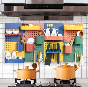 Estante de almacenamiento de tablero de clavijas montado en la pared Instalación sin taladro para el hogar Cocina Baño Dormitorio Estante con ganchos - Product Image 3