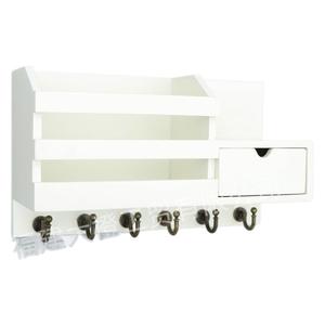 Étagère murale avec crochets et tiroir pour organiser courrier et clés, forme rectangulaire, couleur blanche, personnalisable - Product Image 4