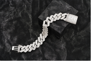 Bracelet cubain de luxe en diamant CVD VVS cultivé en laboratoire, double rangée de baguettes, or blanc massif 10K 14K, Inde - Product Image 5
