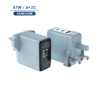 Chargeur mural GaN 67W à triple port, design populaire, prise britannique, charge rapide avec affichage numérique LED pour appareils intelligents
