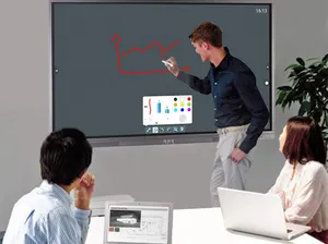 Smart Board kolaborasi Digital 4K HD, papan tulis elektronik bawaan Dual OS 55 inci untuk kelas layar sentuh