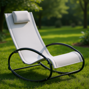 Chaise longue de jardin grise en textilène résistant aux UV avec appui-tête, design moderne, pour une détente optimale en extérieur - Product Image 2