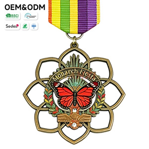 Medalla Conmemorativa Personalizable con Diseño de <span class=keywords><strong>Mariposa</strong></span> <span class=keywords><strong>Azul</strong></span> y Estrella de Cinco Puntas, Fabricada en Aleación de Zinc con Acabado Esmaltado Antiguo - Product Image 2