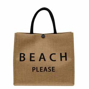 Sac fourre-tout réutilisable en jute pour la plage avec logo personnalisé et poignées noires - Product Image 2