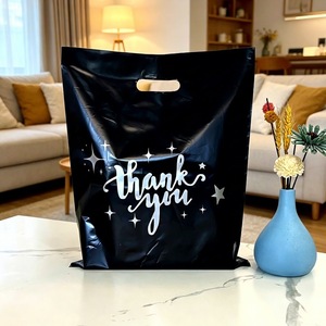 <b>black</b> thank you plastic <b>bags</b> bulk with heavy duty die cut handles for <b>small</b> business - Product Image 1
