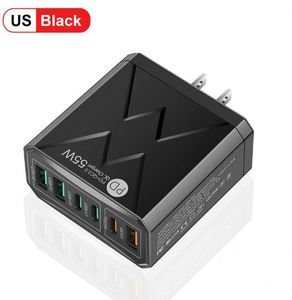 Standard 55W Fast Charging QC3.0 Cell Phone Charger 4 USB + 2 Type-C Ports <b>PC</b> Fireproof Material Travel Charger - Product Image 6