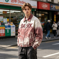 Veste zippée à revers pour homme, motif maison dégradé personnalisé, broderie de lettres, coupe oversize, effet délavé, style streetwear vintage