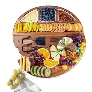 Bandeja giratoria de madera de acacia, plato para frutas, tabla de quesos con cuchillo, bandeja de servicio para el hogar, para fiestas y cenas - Product Image 5