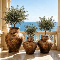 Jardinière en ciment écologique de luxe vintage européenne, finition sculptée à la main, pot de plante pour extérieur/intérieur, durable, grande jardinière pour olivier