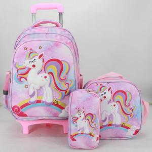 3D karikatür çocuk 16 inç 3 adet Trolly okul çantaları Set çıkarılabilir 2 tekerlekler arabası çocuklar için okul sırt çantası ile Boy kız - Product Image 2