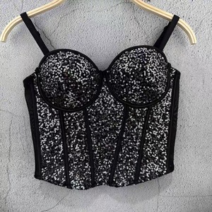 Haut bustier à sequins pour <span class=keywords><strong>femme</strong></span>, camisole sexy à fines bretelles scintillantes pour soirée - Product Image 1