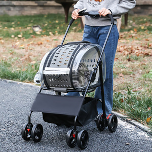<b>Pet</b> <b>Stroller</b> For Small Medium Dogs Cats Transparent Round Black Lightweight Foldable Outdoor Use - Product Image 1