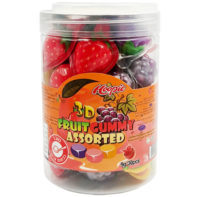 Halal 3D Gemengde Fruit Gummy Candy Aardbei Mango Druif Gevulde Jelly Candy Potverpakking Groothandel Privélabel