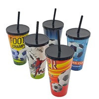 Nouvelle conception, logo personnalisé, motif de football, gobelet à eau 600/450 ml, grande capacité, matériau écologique, gobelet à paille monocouche