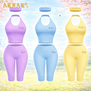 Completi Capri da Donna Estivi Stile Y2K, Abbigliamento Personalizzabile con LOGO, Top Halter a Doppio Strato con Lacci e Pantaloni Capri/Leggings, Set 2 Pezzi da Donna - Product Image 1