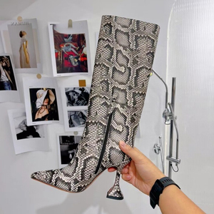 Snakeskin New Fashion on Fall <b>Spring</b> Kitten Heels Women Knee High <b>Boots</b> for Sexy Ladies - Product Image 3