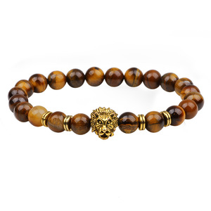 Pulsera de Piedra Volcánica para Hombre con Diseño de Cabeza de León Dorada, Joyería para Uso Diario - Product Image 5