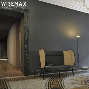 WISEMAXFURNITURE Mobilier moderne simple en bois pour hôtel Cadre en bois massif Rotin <span class=keywords><strong>Canne</strong></span> Double Seat Love Sofa Set High Back Lounge Sofa - Product Image 3