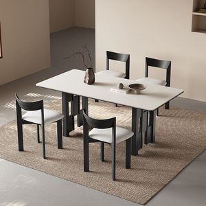 Table à manger rectangulaire en dalle de roche de style rétro, format compact, table à manger minimaliste noire mate en dalle de roche avec <span class=keywords><strong>plateau</strong></span> intégral - Product Image 6