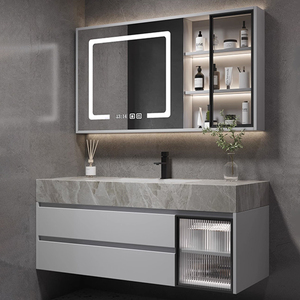 Ensemble de meuble-lavabo mural flottant blanc moderne avec miroir LED intelligent pour salle de bain - Product Image 2