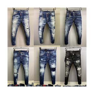 <span class=keywords><strong>Jeans</strong></span> da uomo alla moda stile estivo italiano dritti Casual comodi e rilassati Slim Fit stampa digitale con chiusura a bottone strappata - Product Image 4
