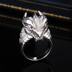 Bague Tête de Dragon F340 en Argent Sterling 925, Bijou de Mode Masculin avec Œil en Zircon Cubique Rouge, Cadeau pour Lui - Product Image 3