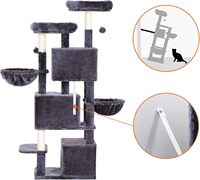 Arbre à chat en bois multi-niveaux de luxe, grand modèle 64,57'', avec centre d'activités, condo confortable, hamac, perchoirs et poteaux à gratter pour