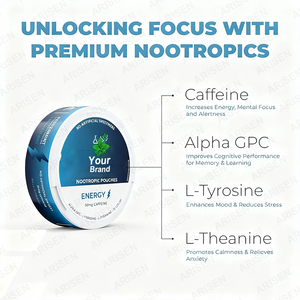 Suplemento Nootrópico OEM en Bolsitas <span class=keywords><strong>de</strong></span> Energía Focus Fuel con Fórmula <span class=keywords><strong>de</strong></span> Hongos, Goma <span class=keywords><strong>de</strong></span> Mascar con Cafeína - Product Image 3