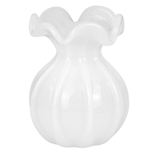 Élégant vase en verre à bord blanc de 14.5cm Style <span class=keywords><strong>Fonton</strong></span> classique avec design à volants pour bouteilles décoratives pour la maison - Product Image 1