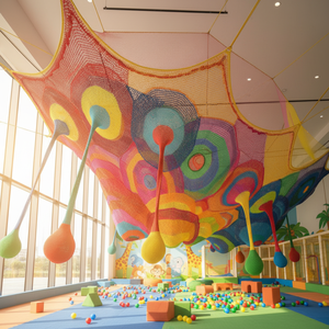 Filets d'<span class=keywords><strong>escalade</strong></span> géants commerciaux en nylon crocheté arc-en-ciel pour enfants, capacité supérieure à 500 kg, pour aire de jeux intérieure - Product Image 1
