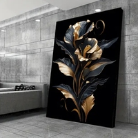 Impresión en lienzo de arte de pared de Rosa negra y dorada, decoración de pared Floral elegante para sala de estar, módem, pintura abstracta para decoración del hogar