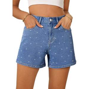 2025 <b>Women's</b> High-Waisted Casual Denim <b>Shorts</b> Rhinestones Vintage Style Straight Cut Button Sexy <b>Cargo</b> Pants <b>Shorts</b> - Product Image 6