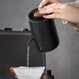 Hervidor de acero inoxidable de 700 ml con pico de cisne y tapa, mango de madera, para colgar, para café y té, ideal para el hogar y la oficina. - Product Image 2