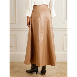 Femmes élégante couleur unie taille haute Faux <span class=keywords><strong>cuir</strong></span> Maxi <span class=keywords><strong>jupe</strong></span> luxe évasé longue <span class=keywords><strong>jupe</strong></span> pour été automne hiver Spandex - Product Image 4